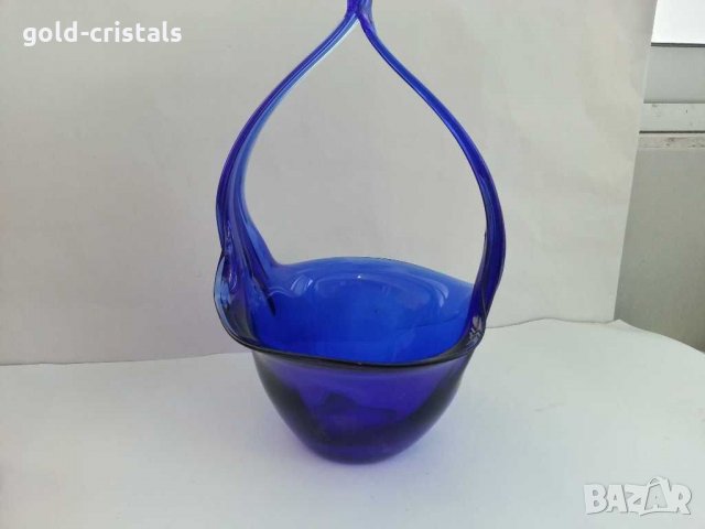 Стъклена кошница купа кобалт , снимка 9 - Антикварни и старинни предмети - 30385199