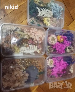 цяла кутия с микс Сухи сушени цветя декоративни декорация за нокти маникюр бижута и сапун смола, снимка 6 - Изкуствени цветя - 30196131
