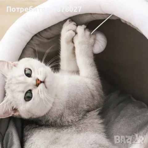 Плюшена къщичка и легло 2 в 1 за котки – Мека възглавница, играчка и неплъзгащо дъно, снимка 4 - За котки - 56008474