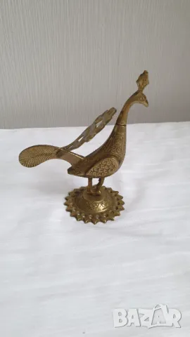 Стара фигурка на птица- паун, месингова колба за очна линия, снимка 6 - Антикварни и старинни предмети - 47551263