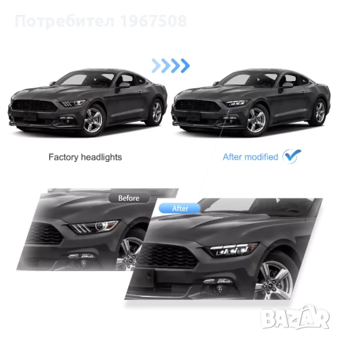 Комплект Full LED фарове с динамични мигачи за Mustang 2015 - 2017 с визията на 2024- S650, снимка 4 - Части - 51146514