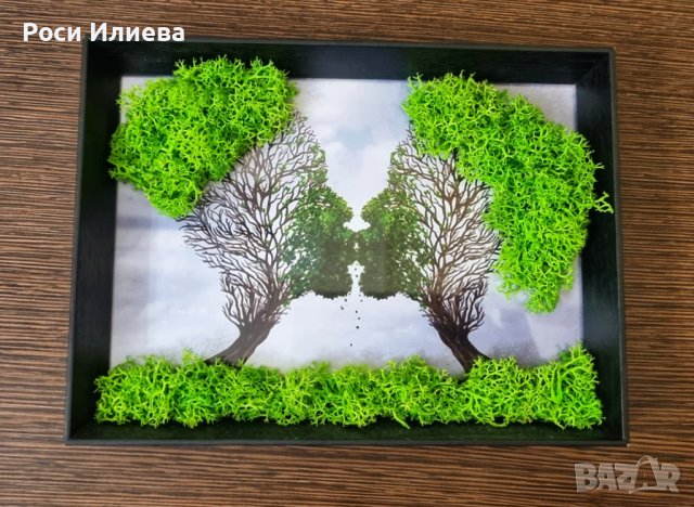 Картина "Kiss me" декорирана с напълно естествен скандинавски мъх , снимка 2 - Картини - 44156716