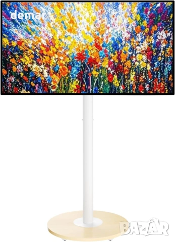 Бяла стойка за телевизор Unho с колелца, регулируема височина, 40"-75"