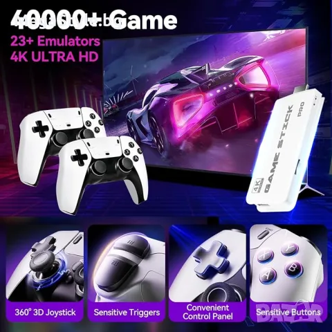 Ретро игрова конзола 4K HDMI с над 40 000 игри, 23 емулатора, plug-and-play, два 2.4 GHz безжични к, снимка 2 - Други игри и конзоли - 56072315