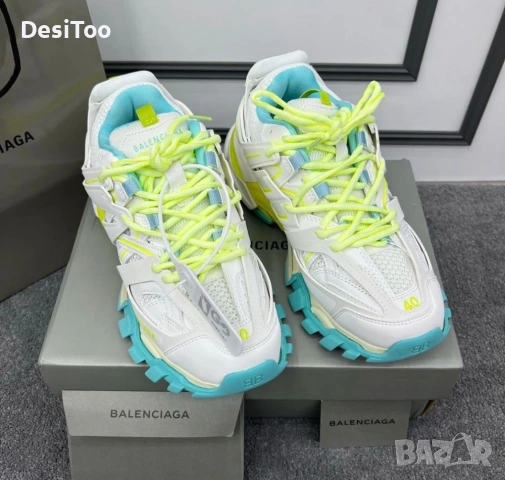 Balenciaga Track Sneaker "White/Neon Yellow/Light Blue" , снимка 4 - Маратонки - 54348717