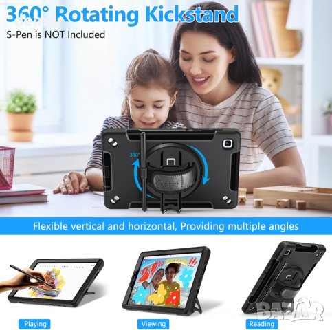 Калъф за Samsung Galaxy Tab A7 Lite 8.7 инча, държач за S-Pen, въртяща се стойка, каишка - черен, снимка 2 - Калъфи, кейсове - 44263216