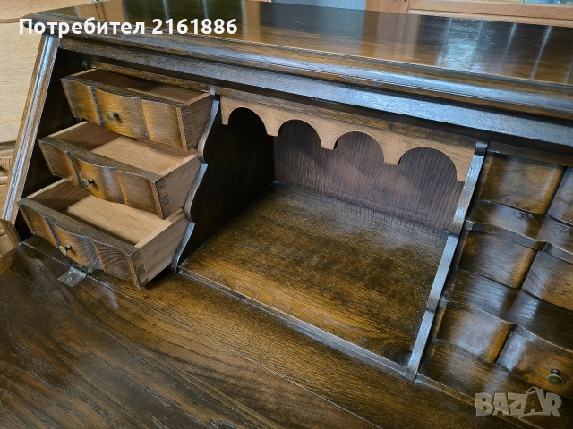 3966 Дъбово писалище с месингови дръжки , снимка 5 - Шкафове - 52885594