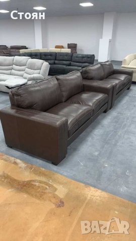 Два кафяви кожени дивана тройки - естествена кожа, снимка 2 - Дивани и мека мебел - 39330713