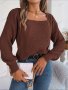 Небрежен едноцветен дамски плетен пуловер с квадратно деколте, 3цвята - 023 , снимка 9