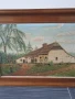 76х56см ферма/голяма картина масло върху платно/къща-хора-кладенец/дървена рамка, снимка 2