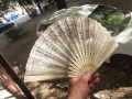 Антикварно дамско ветрило от кост и коприна 19 век, снимка 1