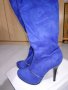Сини дамски ботуши на ток, снимка 4