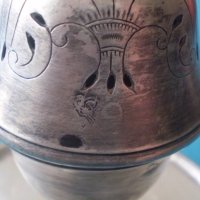 Радка колекционерска Османска турска ислямска сребърна кадилница с надпис  и рибена кост , снимка 13 - Антикварни и старинни предмети - 44324886