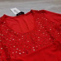 Нова червена блуза с пайети на намаление, снимка 2 - Блузи с дълъг ръкав и пуловери - 29469196