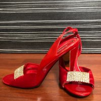 Червени елегантни обувки на ток с камъни Tendenz, снимка 1 - Дамски обувки на ток - 31873818