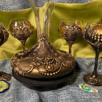 Сет за вино от 5 части декантер с 4 чаши в злато или сребро, снимка 2 - Декорация за дома - 40826904