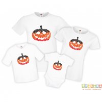 Семеен комплект тениски Хелоуин Pumpkin Grunch, снимка 3 - Тениски - 34271407