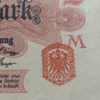 Рядка банкнота 2 марки 1914 година Германия за колекция - 18843, снимка 3 - Нумизматика и бонистика - 31186549