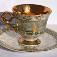 Позлатена седефена чаша с чинийка за късо кафе, снимка 3 - Сервизи - 38417199