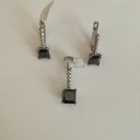 Сребърен комплект с черен циркони - обеци, висулка и пръстен. Сребро проба 925 ., снимка 2 - Бижутерийни комплекти - 38768827