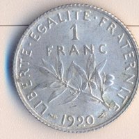 Франция стар сребърен франк 1920 година, снимка 1 - Нумизматика и бонистика - 38319002