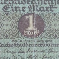 Райх банкнота 1 марка 1920г. Германия перфектна за колекционери 28270, снимка 2 - Нумизматика и бонистика - 37153164