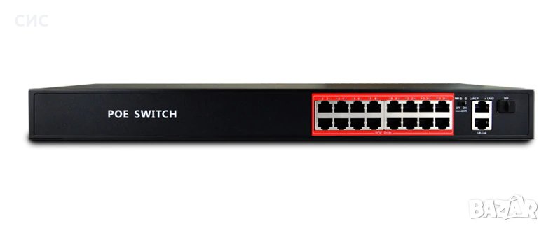 POE суич 16 порта + 2 порта uplink +1 SFP порт 13RM., снимка 1