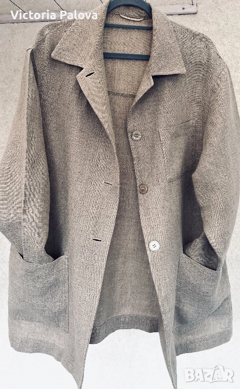 Минималистична риза- сако от груб лен в неутрален нюанс, снимка 1