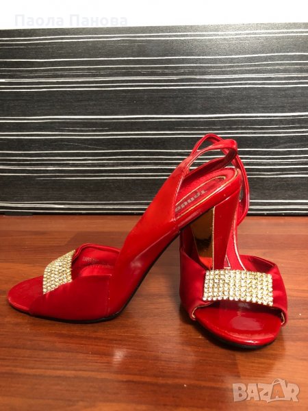 Червени елегантни обувки на ток с камъни Tendenz, снимка 1