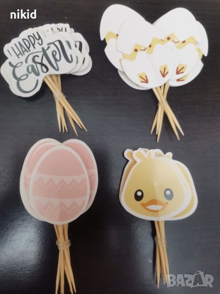 24 бр Великденски яйце пиле картонени топери украса декор за мъфини кексчета, снимка 1