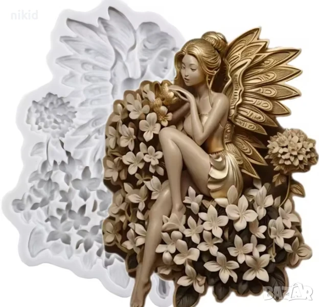 Фея Момиче в цветя силиконов молд форма фондан гипс декор украса, снимка 1