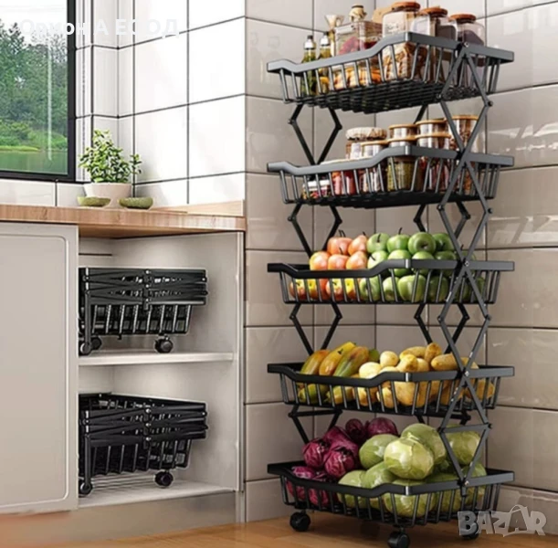 Сгъваем Метален Стелаж на Пет нива на Колелца , снимка 1