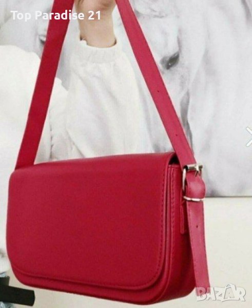 Елегнтна червена дамска чанта в изчистен дизайн в класическо червено, снимка 1