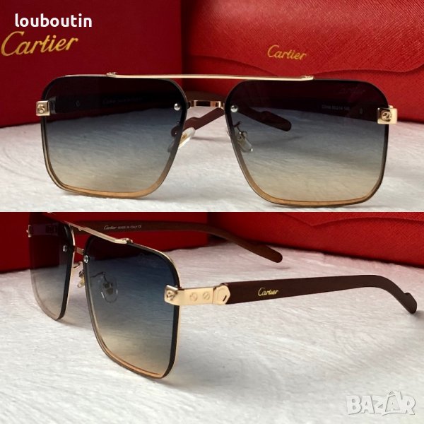 Cartier висок клас мъжки слънчеви очила с дървени дръжки, снимка 1