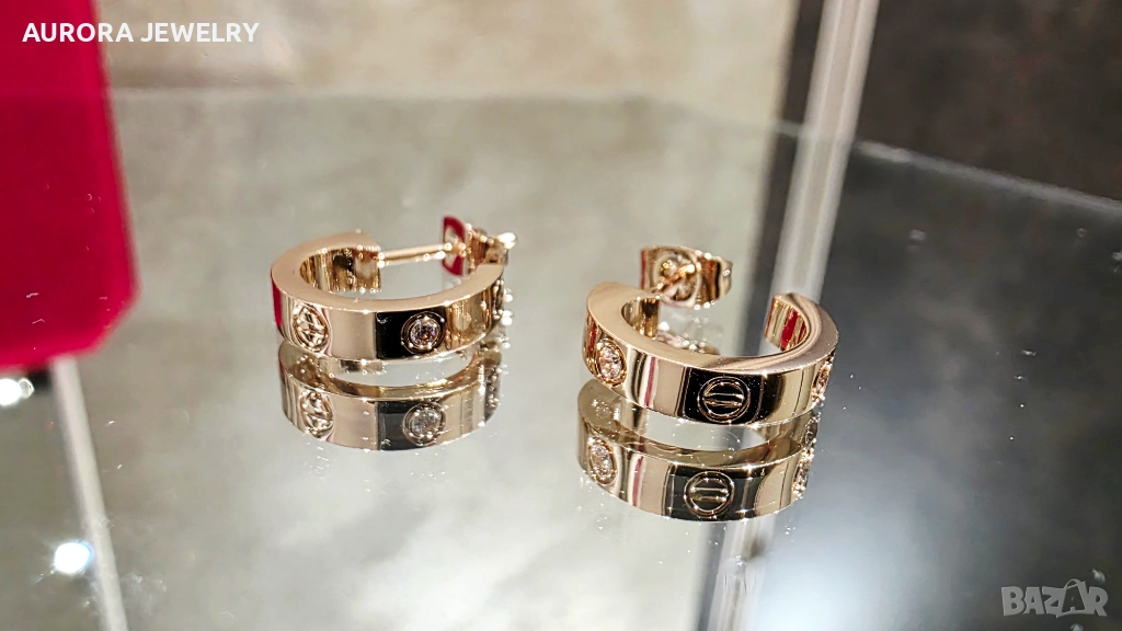 CARTIER Love Rose Gold Hoop 2 Diamonds Small Model Дамски Обеци, снимка 1