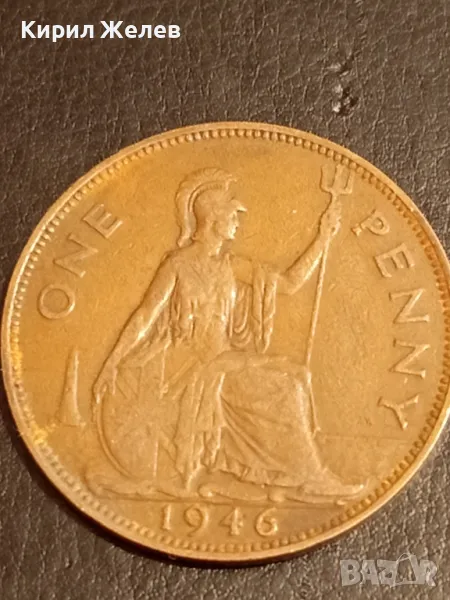 Стара монета 1 пени 1946г. Великобритания Крал Джордж шести 49832, снимка 1