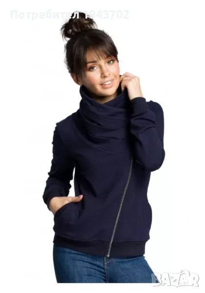 Суичър с асиметричен цип в тъмносин цвят B071 BE, снимка 1