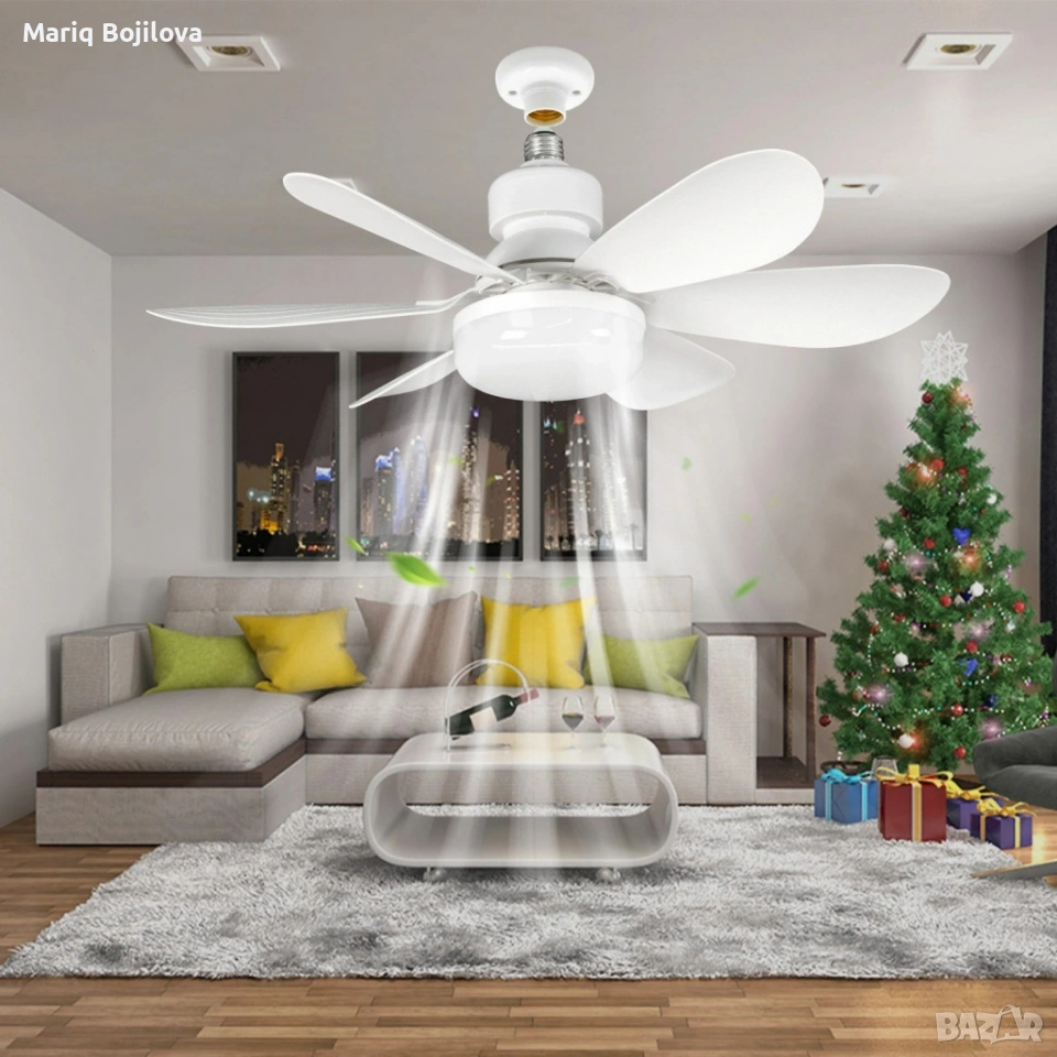 Модерна вентилаторна лампа с форма на цвете, LED осветление, дистанционно, 40W, 1200 лумена, снимка 1