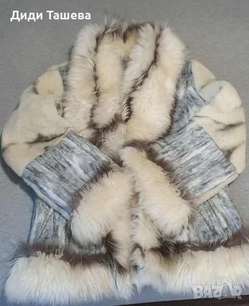 Палто от телешка кожа със сребърна лисица , снимка 1