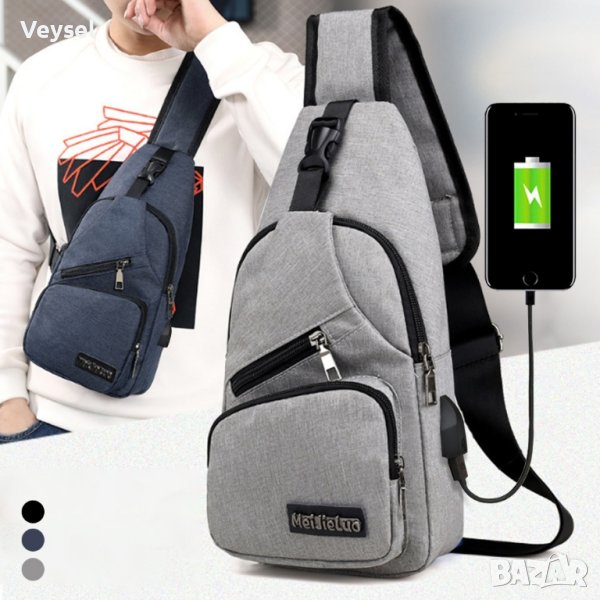 Удобна многофункционална чанта/раница през рамо с  USB порта за зареждане, снимка 1