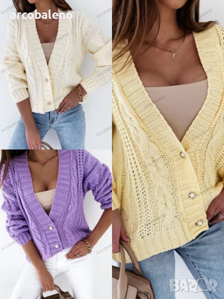 Нова ежедневна къса дамска жилетка (пуловер) с V-образно деколте и копчета, 3цвята , снимка 1