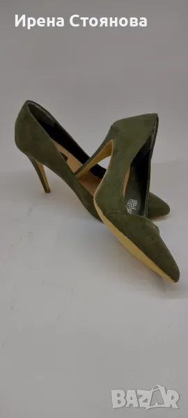 Дамски обувки в маслено зелен цвят на висок ток. Материя велур. Размер 40/41 номер , снимка 1