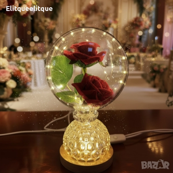 Лампа с вечни рози и топла LED светлина – подарък, който не увяхва, снимка 1