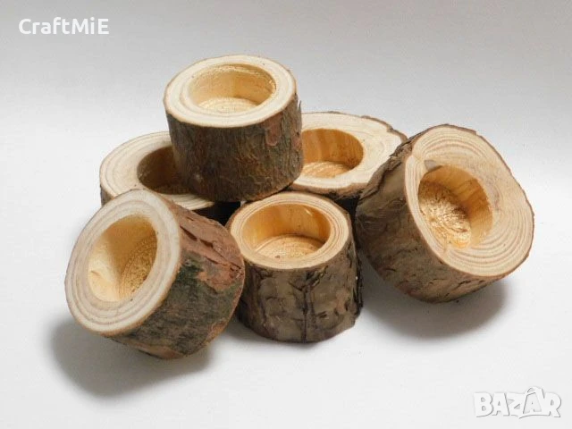 Свещник Дървени пънчета - 4.00 х 8,00 см - 1 бр., снимка 1