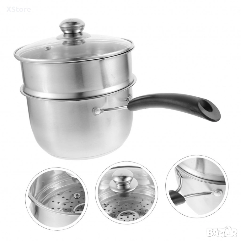 Многофункционална тенджера касерола от неръждаема стомана "Готвене на пара добавка в комплекта ", снимка 1