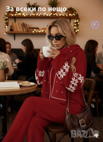 Дамски Червен Коледен Комплект Код E1121, снимка 2 - Спортни екипи - 52658240