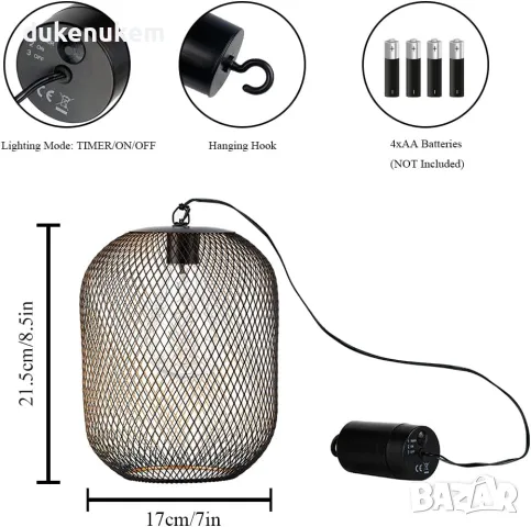 НОВА! LED Висяща лампа, метална, с таймер, на батерии , снимка 5 - Лед осветление - 49124624