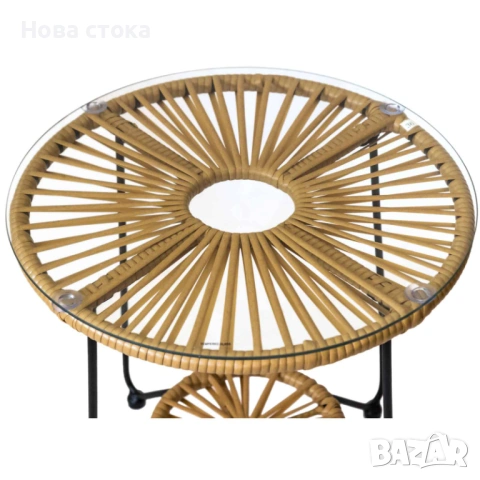 Градински комплект – маса с 2 стола, PVC ратан с черна метална рамка, снимка 7 - Градински мебели, декорация  - 54006653