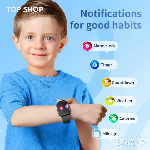 Детски интелигентен часовник черен 1,4" сензорен екран Bluetooth, съвместим с Android IOS,, снимка 6 - Детски - 49785444