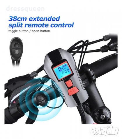 3138 Фар за велосипед или скутер, LED с акумулаторна батерия с USB, 4 режима на осветление и 6 звуко